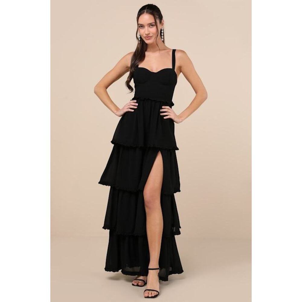Lulus Sophisticated Occasion Black Bustier Lace-up Maxi Dress - Size M